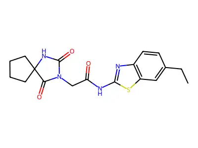 2-(2,4-dioxo-1,3-diazaspiro[4.4]nonan-3-yl)-N-(6-ethyl-1,3-benzothiazol-2-yl)acetamide structure