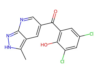 (3,5-Dichloro-2-hydroxyphenyl)(3-methyl-1H-pyrazolo[3,4-b]pyridin-5-yl)methanone structure