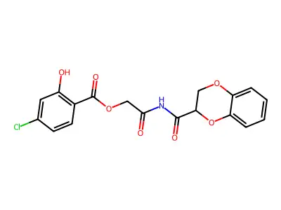 [2-(2,3-dihydro-1,4-benzodioxine-3-carbonylamino)-2-oxoethyl] 4-chloro-2-hydroxybenzoate structure