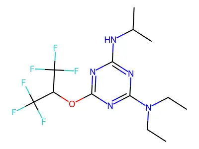 N,N-diethyl-6-[(1,1,1,3,3,3-hexafluoropropan-2-yl)oxy]-N'-(propan-2-yl)-1,3,5-triazine-2,4-diamine structure