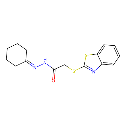2-(1,3-benzothiazol-2-ylsulfanyl)-N'-cyclohexylideneacetohydrazide structure