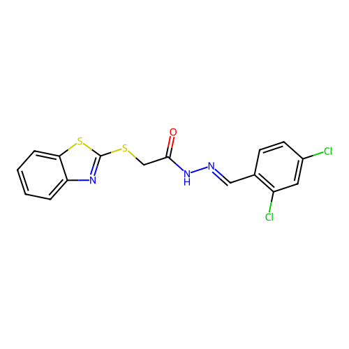 (E)-2-(benzo[d]thiazol-2-ylthio)-N'-(2,4-dichlorobenzylidene)acetohydrazide structure