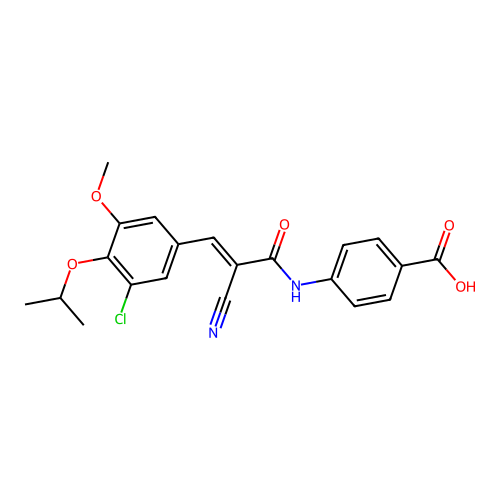 4-({(2E)-3-[3-chloro-5-methoxy-4-(propan-2-yloxy)phenyl]-2-cyanoprop-2-enoyl}amino)benzoic acid structure
