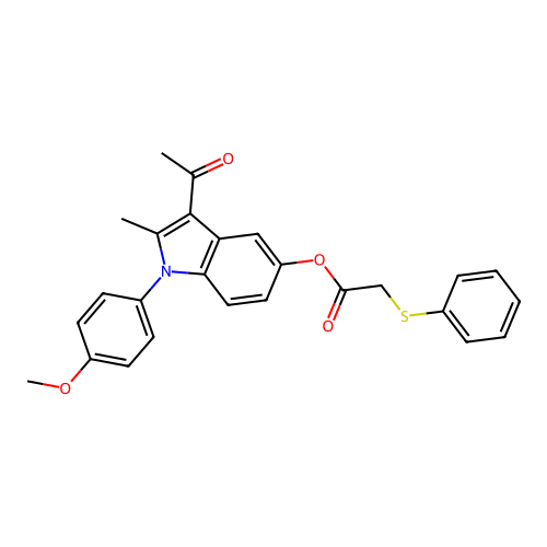 3-acetyl-1-(4-methoxyphenyl)-2-methyl-1H-indol-5-yl (phenylsulfanyl)acetate structure