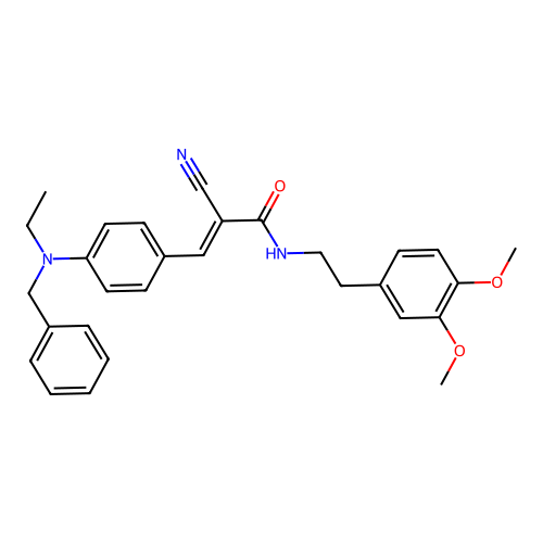 3-[4-(benzyl-ethyl-amino)phenyl]-2-cyano-N-[2-(3,4-dimethoxyphenyl)ethyl]prop-2-enamide structure