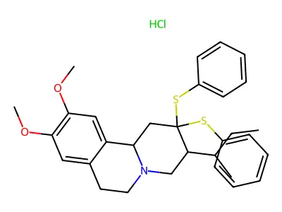 2H-Benzo(a)quinolizine, 1,3,4,6,7,11b-hexahydro-9,10-dimethoxy-2,2-diphenylthio-3-(2-methylpropyl)-, hydrochloride structure