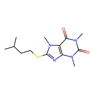 3,7-Dihydro-1,3,7-trimethyl-8-((3-methylbutyl)thio)-1H-purine-2,6-dione structure