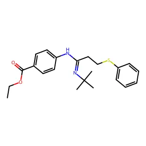 ethyl 4-[[N-tert-butyl-C-(2-phenylsulfanylethyl)carbonimidoyl]amino]benzoate structure