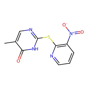 5-methyl-2-[(3-nitro-2-pyridinyl)sulfanyl]-1H-pyrimidin-6-one structure