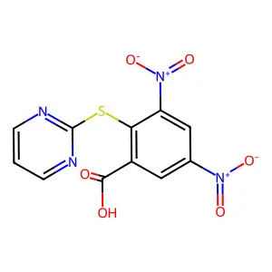 3,5-Dinitro-2-[(pyrimidin-2-yl)sulfanyl]benzoic acid structure