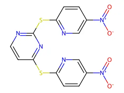 2,4-Bis({5-nitro-2-pyridinyl}sulfanyl)pyrimidine structure