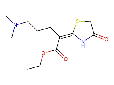 Pentanoic acid, 5-dimethylamino-2-(4-oxo-2-thiazolidinylidene)-, ethyl ester structure