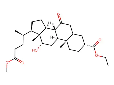 Cholan-24-oic acid, 3-alpha-ethoxycarbonyl-12-alpha-hydroxy-7-oxo-, methyl ester structure