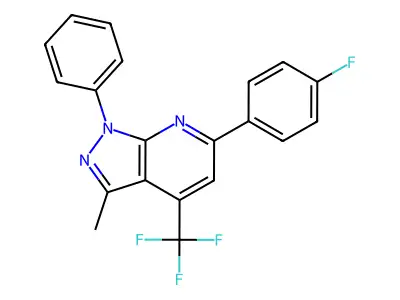 6-(4-fluorophenyl)-3-methyl-1-phenyl-4-(trifluoromethyl)-1H-pyrazolo[3,4-b]pyridine structure