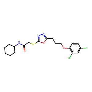 N-cyclohexyl-2-[[5-[3-(2,4-dichlorophenoxy)propyl]-1,3,4-oxadiazol-2-yl]sulfanyl]acetamide structure