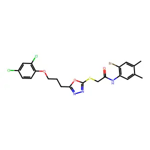 N-(2-bromo-4,5-dimethylphenyl)-2-({5-[3-(2,4-dichlorophenoxy)propyl]-1,3,4-oxadiazol-2-yl}sulfanyl)acetamide structure