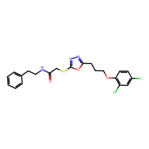 2-({5-[3-(2,4-dichlorophenoxy)propyl]-1,3,4-oxadiazol-2-yl}sulfanyl)-N-(2-phenylethyl)acetamide structure