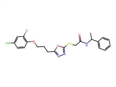 2-({5-[3-(2,4-dichlorophenoxy)propyl]-1,3,4-oxadiazol-2-yl}sulfanyl)-N-(1-phenylethyl)acetamide structure