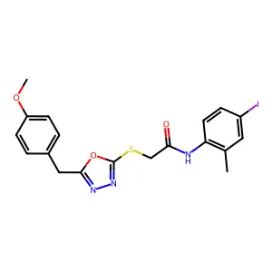 N-(4-iodo-2-methylphenyl)-2-{[5-(4-methoxybenzyl)-1,3,4-oxadiazol-2-yl]sulfanyl}acetamide structure