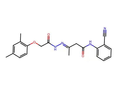(3E)-N-(2-cyanophenyl)-3-[[2-(2,4-dimethylphenoxy)acetyl]hydrazinylidene]butanamide structure