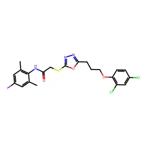 2-({5-[3-(2,4-dichlorophenoxy)propyl]-1,3,4-oxadiazol-2-yl}sulfanyl)-N-(4-iodo-2,6-dimethylphenyl)acetamide structure