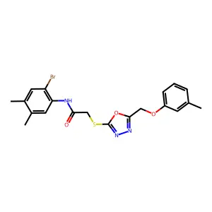 N-(2-bromo-4,5-dimethylphenyl)-2-({5-[(3-methylphenoxy)methyl]-1,3,4-oxadiazol-2-yl}sulfanyl)acetamide structure