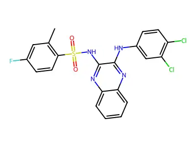 N-{3-[(3,4-dichlorophenyl)amino]quinoxalin-2-yl}-4-fluoro-2-methylbenzene-1-sulfonamide structure