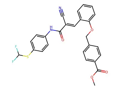 methyl 4-[[2-[(E)-2-cyano-3-[4-(difluoromethylsulfanyl)anilino]-3-oxoprop-1-enyl]phenoxy]methyl]benzoate structure