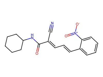 2-cyano-N-cyclohexyl-5-(2-nitrophenyl)penta-2,4-dienamide structure