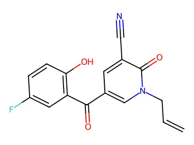 5-(5-fluoro-2-hydroxybenzoyl)-2-oxo-1-(prop-2-en-1-yl)-1,2-dihydropyridine-3-carbonitrile structure