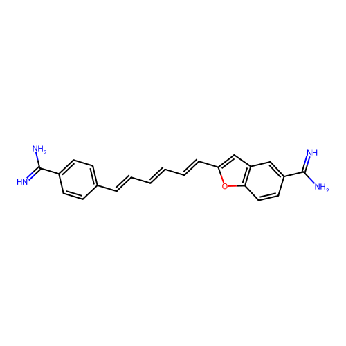 2-(6-(4-(Aminoiminomethyl)phenyl)-1,3,5-hexatrienyl)-5-benzofurancarboximiamide structure