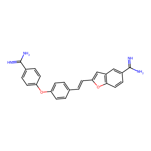 2-(2-(4-(4-(Aminoiminomethyl)phenoxy)phenyl)ethenyl)-5-benzofurancarboximidamide structure