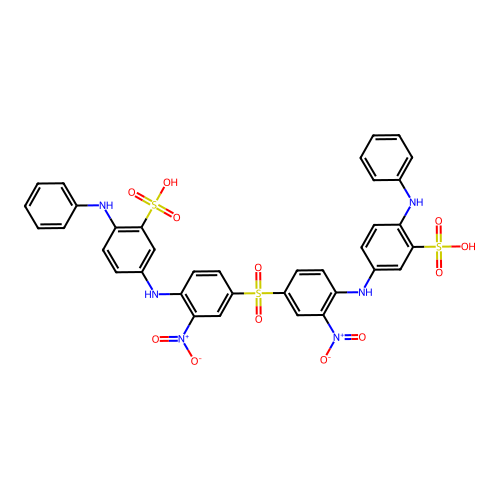 3,3'-{Sulfonylbis[(2-nitro-4,1-phenylene)azanediyl]}bis(6-anilinobenzene-1-sulfonic acid) structure