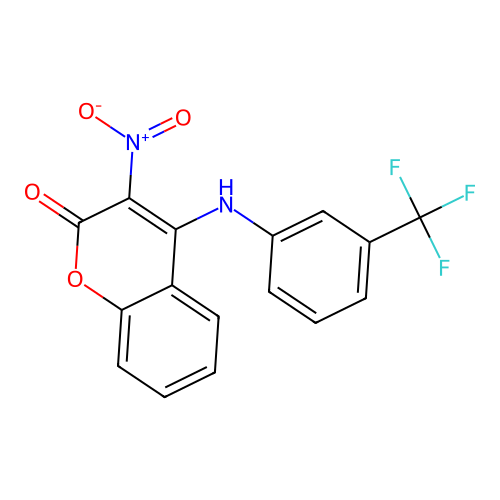3-nitro-4-((3-(trifluoromethyl)phenyl)amino)-2H-chromen-2-one structure