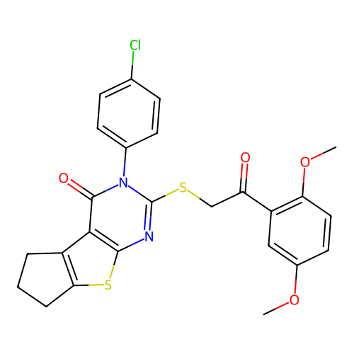 3-(4-chlorophenyl)-2-((2-(2,5-dimethoxyphenyl)-2-oxoethyl)thio)-6,7-dihydro-3H-cyclopenta[4,5]thieno[2,3-d]pyrimidin-4(5H)-one structure