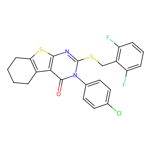 3-(4-chlorophenyl)-2-((2,6-difluorobenzyl)thio)-5,6,7,8-tetrahydrobenzo[4,5]thieno[2,3-d]pyrimidin-4(3H)-one structure