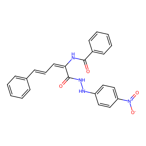 N-((2E,4E)-1-(2-(4-nitrophenyl)hydrazinyl)-1-oxo-5-phenylpenta-2,4-dien-2-yl)benzamide structure