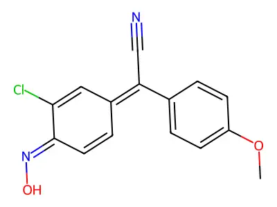 (2Z)-2-[(4Z)-3-chloro-4-hydroxyiminocyclohexa-2,5-dien-1-ylidene]-2-(4-methoxyphenyl)acetonitrile structure