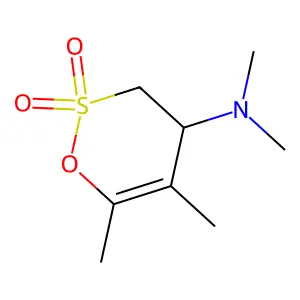 N,N,5,6-tetramethyl-2,2-dioxo-3,4-dihydrooxathiin-4-amine structure