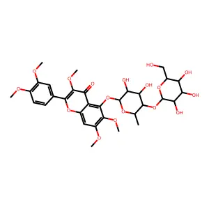 4H-1-Benzopyran-4-one, 5-((6-deoxy-4-O-beta-D-glucopyranosyl-alpha-L-mannopyranosyl)oxy)-2-(3,4-dimethoxyphenyl)-3,6,7-trimethoxy- structure
