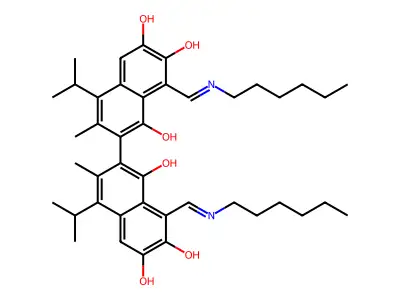 2,2'-Bis(8-hexyliminomethyl-3-methyl-4-isopropyl-1,6,7-trihydroxynaphthalene) structure