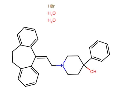4-Piperidinol, 1-(2-(10,11-dihydro-5H-dibenzo(a,d)cyclohepten-5-ylidene)ethyl)-4-phenyl-, hydrobromide, dihydrate structure