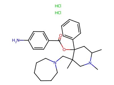 4-Piperidinol, 5-(hexahydro-1H-azepinylmethyl)-4-phenyl-1,2,5-trimethyl-, p-aminobenzoate, dihydrochloride structure