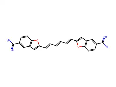 2,2'-(1,3,5-Hexatriene-1,6-diyl)bis(5-benzofurancarboximidamide) structure