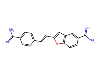 2-(2-(4-(Aminoiminomethyl)phenyl)ethenyl)-5-benzofurancarboximidamide structure
