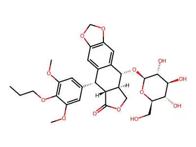 4'-Propyl-demethylpodophyllotoxin-glucosid structure