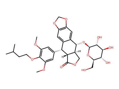 4'-Isoamyl-demethylpodophyllotoxin-glucosid structure