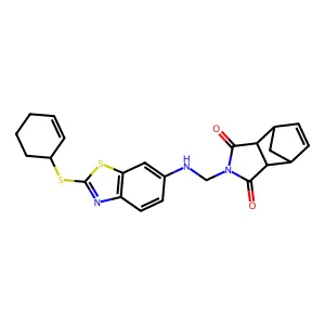 2-[({2-[(Cyclohex-2-en-1-yl)sulfanyl]-1,3-benzothiazol-6-yl}amino)methyl]-3a,4,7,7a-tetrahydro-1H-4,7-methanoisoindole-1,3(2H)-dione structure