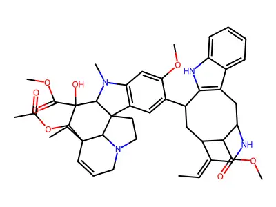 methyl 11-acetyloxy-12-ethyl-4-[(15E)-15-ethylidene-18-methoxycarbonyl-10,17-diazatetracyclo[12.3.1.03,11.04,9]octadeca-3(11),4,6,8-tetraen-12-yl]-10-hydroxy-5-methoxy-8-methyl-8,16-diazapentacyclo[10.6.1.01,9.02,7.016,19]nonadeca-2(7),3,5,13-tetraene-10-carboxylate structure