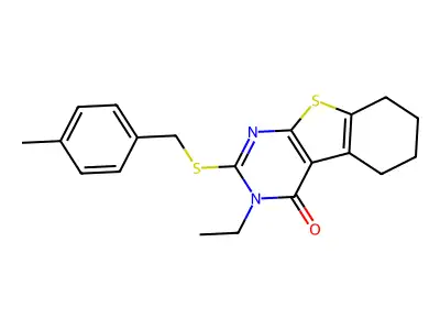 3-ethyl-2-[(4-methylbenzyl)sulfanyl]-5,6,7,8-tetrahydro[1]benzothieno[2,3-d]pyrimidin-4(3H)-one structure